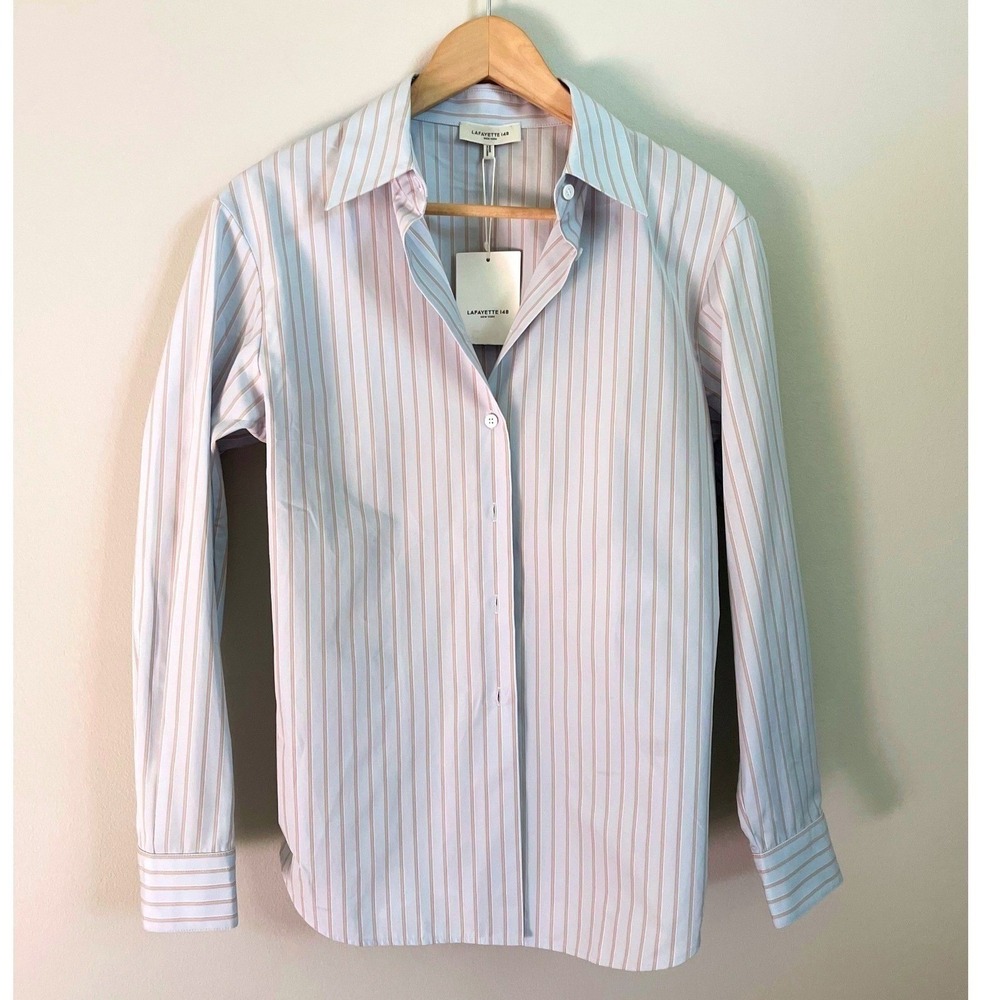 BNWT Lafayette 148 New York Aurora Premium Tailored Poplin Blouse, Reg $798